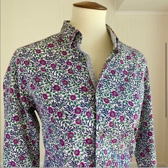 💐Ted Baker Button Down Blouse Purple Floral Ted Size 4/US 10 - Picture 2 of 7